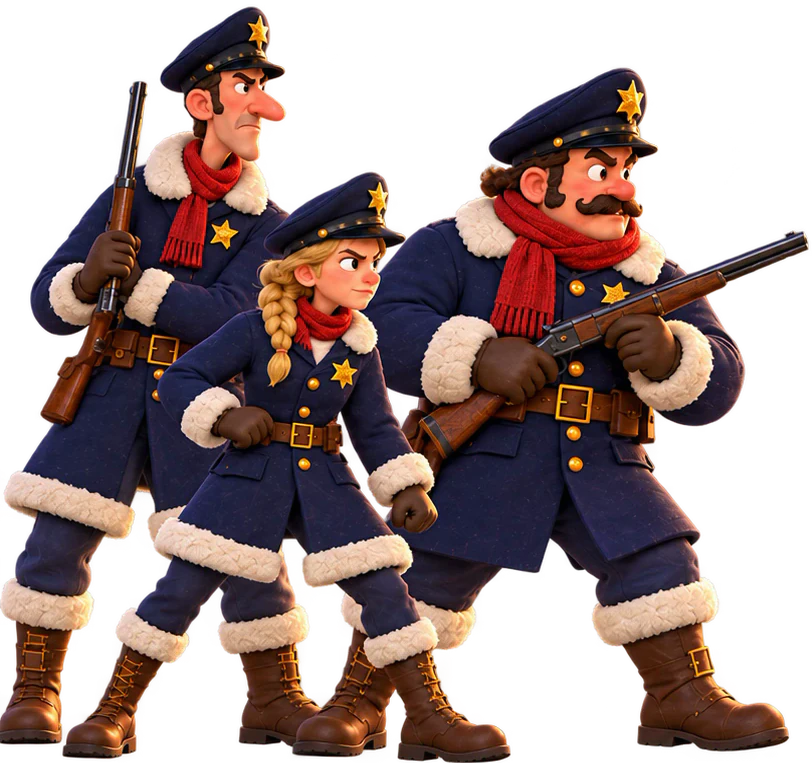Traja policajti v zimných uniformách